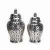 Light luxury metal ceramic golden general jar, hollowed-out storage jar, vase, European-style handicraft display item, Golden castle vase Specification image